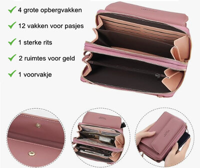 Telefoontasje Universeel met Crossbody Schouderband voor Vrije Handen - Stevig Portemonnee Telefoon Tasje met Veel Opbergruimte - Telefoontasjes voor Dames - Geschikt voor o.a. iPhone, Samsung, Honor, Google Pixel, Lenovo en Xiaomi - Groen