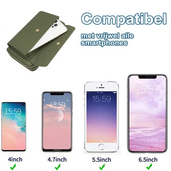 Telefoontasje Universeel met Crossbody Schouderband voor Vrije Handen - Stevig Portemonnee Telefoon Tasje met Veel Opbergruimte - Telefoontasjes voor Dames - Geschikt voor o.a. iPhone, Samsung, Honor, Google Pixel, Lenovo en Xiaomi - Groen