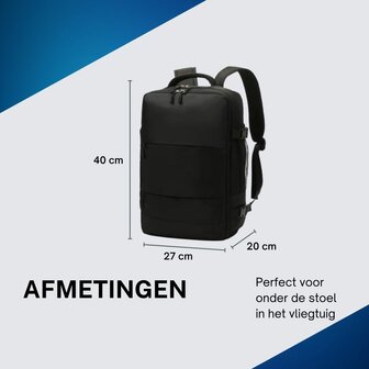 Handbagage Rugzak 40x30x20 cm Ideaal in het Vliegtuig - Waterafstotende Reistas met Schoenenvak en Handige Opbergvakken voor Zorgeloos Reizen
