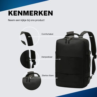 Handbagage Rugzak 40x30x20 cm Ideaal in het Vliegtuig - Waterafstotende Reistas met Schoenenvak en Handige Opbergvakken voor Zorgeloos Reizen