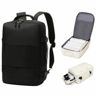 Handbagage Rugzak 40x30x20 cm Ideaal in het Vliegtuig - Waterafstotende Reistas met Schoenenvak en Handige Opbergvakken voor Zorgeloos Reizen