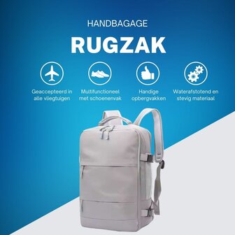 Handbagage Rugzak 40x30x20 cm Ideaal in het Vliegtuig - Waterafstotende Reistas met Schoenenvak en Handige Opbergvakken voor Zorgeloos Reizen