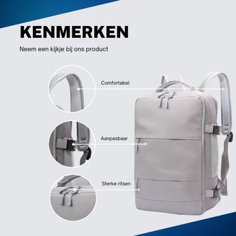 Handbagage Rugzak 40x30x20 cm Ideaal in het Vliegtuig - Waterafstotende Reistas met Schoenenvak en Handige Opbergvakken voor Zorgeloos Reizen