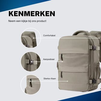 ADEL Handbagage Rugzak 40x30x20 cm Ideaal in het Vliegtuig - Waterafstotende Reistas met Schoenenvak en Handige Opbergvakken voor Zorgeloos Reizen