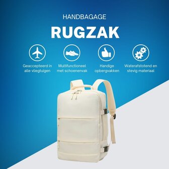 Handbagage Rugzak 40x30x20 cm Ideaal in het Vliegtuig - Waterafstotende Reistas met Schoenenvak en Handige Opbergvakken voor Zorgeloos Reizen