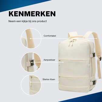 Handbagage Rugzak 40x30x20 cm Ideaal in het Vliegtuig - Waterafstotende Reistas met Schoenenvak en Handige Opbergvakken voor Zorgeloos Reizen