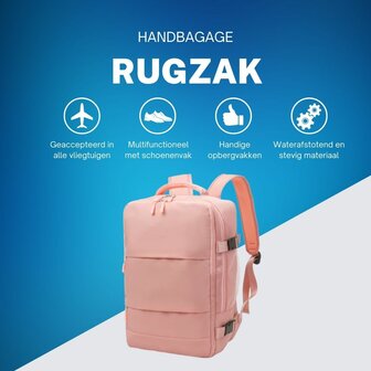Handbagage Rugzak 40x30x20 cm Ideaal in het Vliegtuig - Waterafstotende Reistas met Schoenenvak en Handige Opbergvakken voor Zorgeloos Reizen