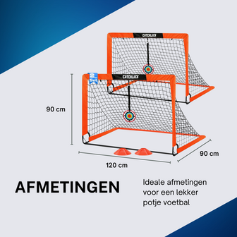 Set van 2 Voetbaldoeltjes 120 x 90 cm incl. trainingsmateriaal - Voetbaldoel Groot met Spullen en Pionnen - Scoor met deze Complete Voetbal Set