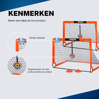 Set van 2 Voetbaldoeltjes 120 x 90 cm incl. trainingsmateriaal - Voetbaldoel Groot met Spullen en Pionnen - Scoor met deze Complete Voetbal Set