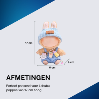 ADEL Kleding Geschikt voor Labubu Pop 17 cm &ndash; Inclusief Hoed, Romper, Camera en Schoenen &ndash; Schattige Poppenkleertjes &ndash; Complete Outfit met Accessoires Blauw