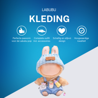 ADEL Kleding Geschikt voor Labubu Pop 17 cm &ndash; Inclusief Hoed, Romper, Camera en Schoenen &ndash; Schattige Poppenkleertjes &ndash; Complete Outfit met Accessoires Blauw