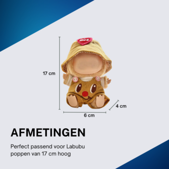 ADEL Kleding Geschikt voor Labubu Pop 17 cm &ndash; Inclusief Hoed, Romper, Camera en Schoenen &ndash; Schattige Poppenkleertjes &ndash; Complete Outfit met Accessoires Geel