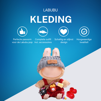 ADEL Kleding Geschikt voor Labubu Pop 17 cm &ndash; Inclusief Hoed, Romper, Camera en Schoenen &ndash; Schattige Poppenkleertjes &ndash; Complete Outfit met Accessoires Rood