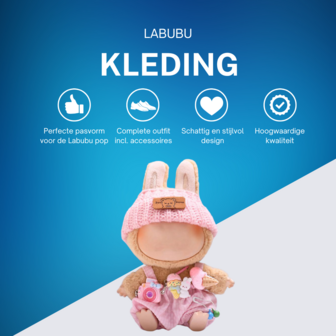 ADEL Kleding Geschikt voor Labubu Pop 17 cm &ndash; Inclusief Hoed, Romper, Camera en Schoenen &ndash; Schattige Poppenkleertjes &ndash; Complete Outfit met Accessoires Roze