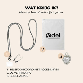 ADEL Universeel Telefoonkoord met Extra Lengte voor Crossbody - Telefoonketting 152 cm - Stevig Koord Telefoon en Smartphone - Geschikt voor o.a. iPhone, Google Pixel, Samsung, Lenovo en Xiaomi - Bling Glitter Zilver