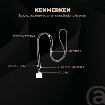 ADEL Universeel Telefoonkoord met Extra Lengte voor Crossbody - Telefoonketting 152 cm - Stevig Koord Telefoon en Smartphone - Geschikt voor o.a. iPhone, Google Pixel, Samsung, Lenovo en Xiaomi - Bling Glitter Regenboog