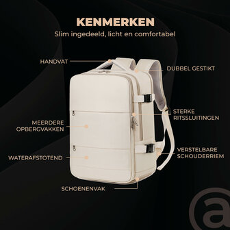 ADEL Handbagage Rugzak 40x20x25 cm Ideaal in het Vliegtuig - Waterafstotende Reistas met Schoenenvak en Handige Opbergvakken voor Zorgeloos Reizen
