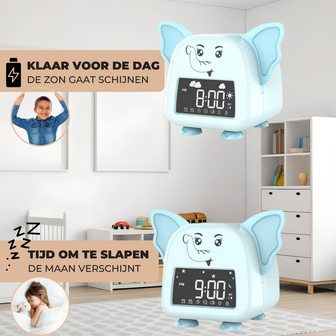 ADEL Slaapwekker &amp; Slaaptrainer voor Kinderen &ndash; Kinderwekker voor de Slaapkamer &ndash; Vrolijke Kinderklok Inclusief Beloningskaart &ndash; Lieve Olifant