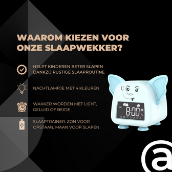 ADEL Slaapwekker &amp; Slaaptrainer voor Kinderen &ndash; Kinderwekker voor de Slaapkamer &ndash; Vrolijke Kinderklok Inclusief Beloningskaart &ndash; Lieve Olifant