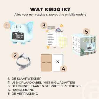 ADEL Slaapwekker &amp; Slaaptrainer voor Kinderen &ndash; Kinderwekker voor de Slaapkamer &ndash; Vrolijke Kinderklok Inclusief Beloningskaart &ndash; Lieve Olifant