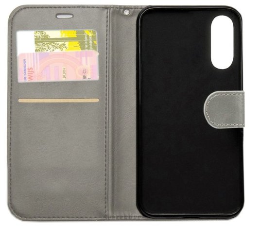 ADEL Kunstleren Book Case Portemonnee Pasjes Hoesje voor Samsung Galaxy A70(s) - Grijs