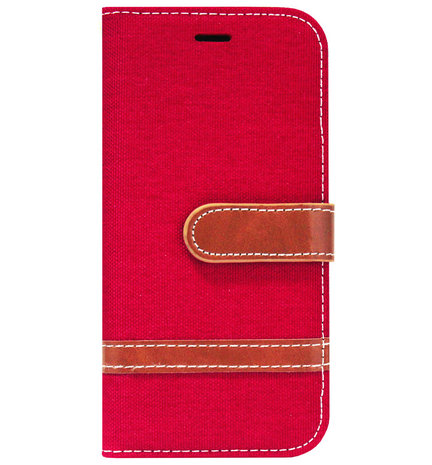 ADEL Kunstleren Book Case Portemonnee Pasjes Hoesje voor iPhone 6/ 6S - Rood Stoffen Design