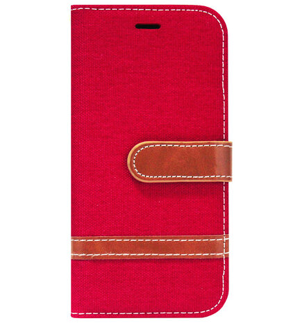 Bedrijfsomschrijving Klem diamant ADEL Kunstleren Book Case Portemonnee Pasjes Hoesje voor iPhone 8 Plus/ 7  Plus - Rood Stoffen Design - Origineletelefoonhoesjes.nl