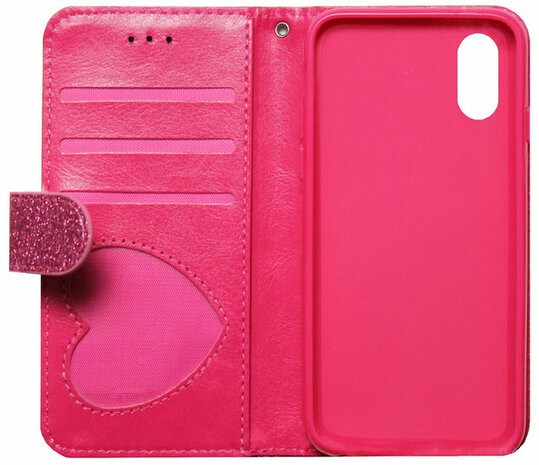ADEL Kunstleren Book Case Portemonnee Pasjes Hoesje voor iPhone XS/ X - Bling Bling Roze