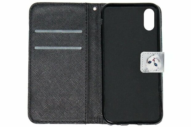 ADEL Kunstleren Book Case Portemonnee Pasjes Hoesje voor iPhone XR - Katten Wit