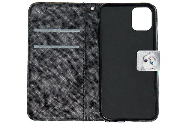 ADEL Kunstleren Book Case Portemonnee Pasjes Hoesje voor iPhone 11 Pro Max - Katten Wit