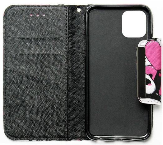 ADEL Kunstleren Book Case Portemonnee Pasjes Hoesje voor iPhone 11 Pro Max - Panda Hartjes