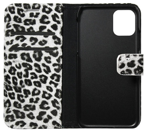 ADEL Kunstleren Book Case Portemonnee Pasjes Hoesje voor iPhone 11 Pro Max - Luipaard Wit
