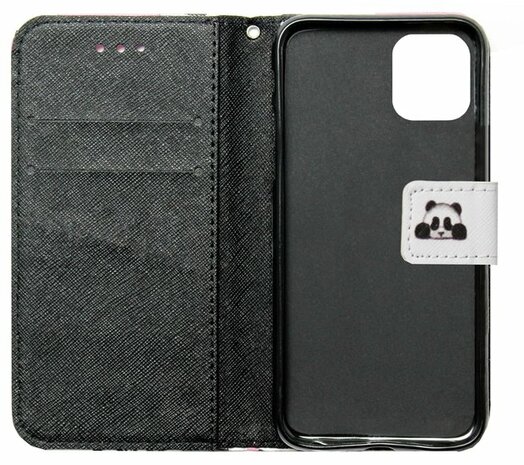 ADEL Kunstleren Book Case Portemonnee Pasjes Hoesje voor iPhone 11 Pro Max - Panda Wit