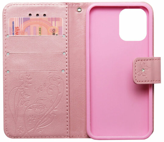 ADEL Kunstleren Book Case Portemonnee Pasjes Hoesje voor iPhone 11 - Vlinder Roze