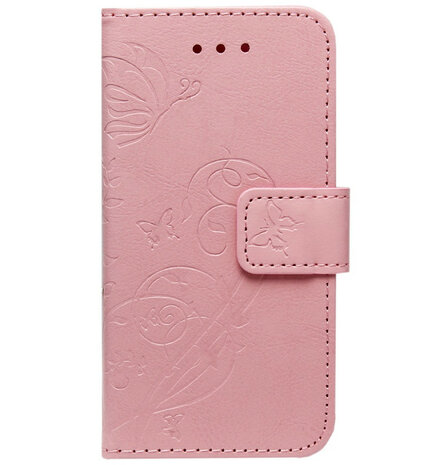 ADEL Kunstleren Book Case Portemonnee Pasjes Hoesje voor iPhone 11 Pro Max - Vlinder Roze