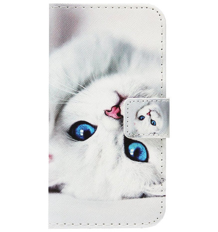ADEL Kunstleren Book Case Portemonnee Pasjes Hoesje voor Samsung Galaxy A40 - Katten Wit