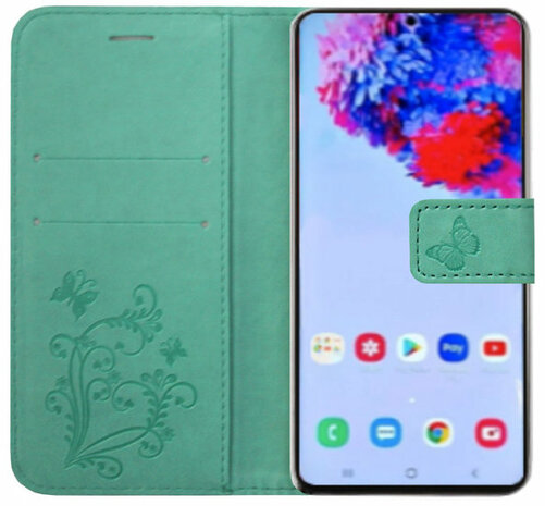 ADEL Kunstleren Book Case Portemonnee Pasjes Hoesje voor Samsung Galaxy S20 Ultra - Vlinder Groen
