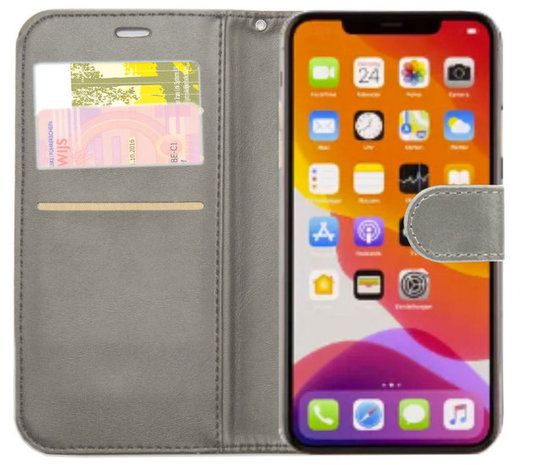 ADEL Kunstleren Book Case Portemonnee Pasjes Hoesje voor iPhone 11 Pro Max - Grijs