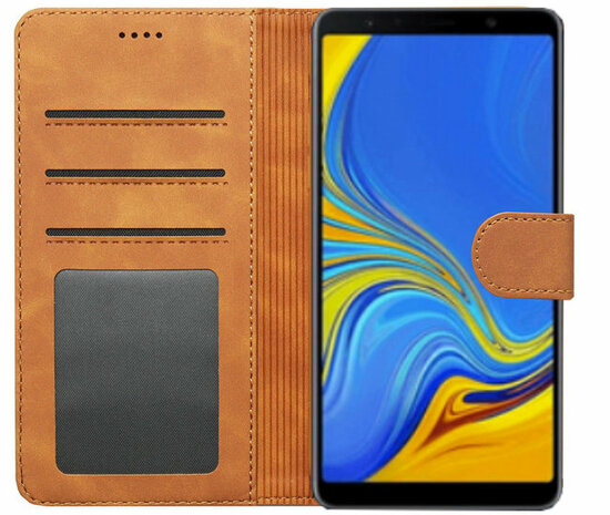 LC.IMEEKE Kunstleren Book Case Portemonnee Pasjes Hoesje voor Samsung Galaxy A8 Plus (2018) - Lichtbruin
