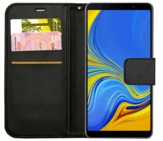 LC.IMEEKE Kunstleren Book Case Portemonnee Pasjes Hoesje voor Samsung Galaxy A8 Plus (2018) - Zwart