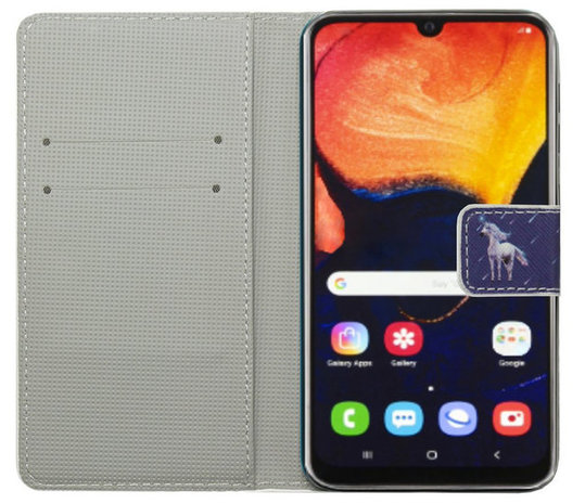 ADEL Kunstleren Book Case Portemonnee Pasjes Hoesje voor Samsung Galaxy A6 Plus (2018) - Paard Eenhoorn Wit