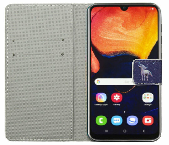 ADEL Kunstleren Book Case Portemonnee Pasjes Hoesje voor Samsung Galaxy A9 (2018) - Paard Eenhoorn Wit