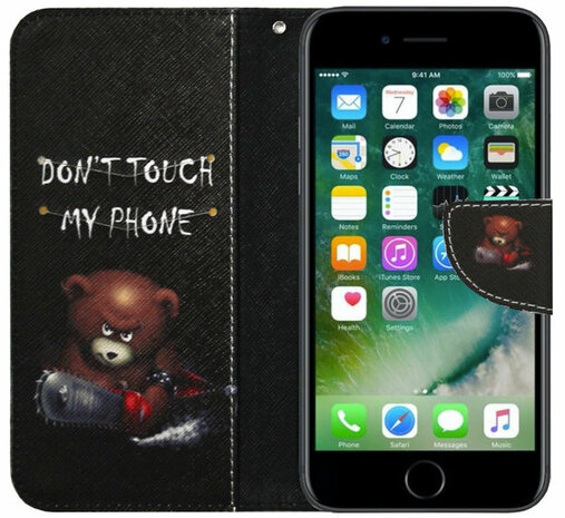 ADEL Kunstleren Book Case Portemonnee Pasjes Hoesje voor iPhone SE (2022/ 2020)/ 8/ 7 - Don't Touch My Phone Beren