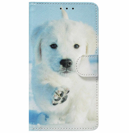 ADEL Kunstleren Book Case Portemonnee Pasjes Hoesje voor iPhone SE (2022/ 2020)/ 8/ 7 - Hond Wit