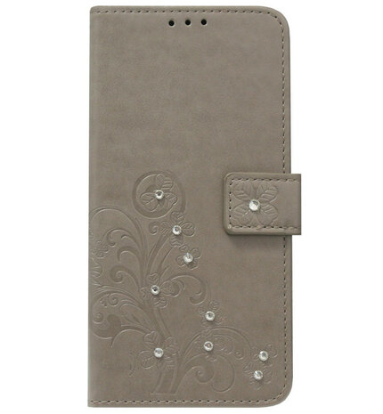 ADEL Kunstleren Book Case Portemonnee Pasjes Hoesje voor Samsung Galaxy A8 Plus (2018) - Bloemen Diamanten Bling Bling