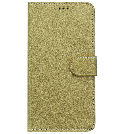 ADEL Kunstleren Book Case Portemonnee Pasjes Hoesje voor Samsung Galaxy A6 Plus (2018) - Bling Bling Glitter Goud