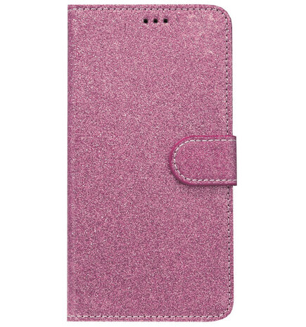 ADEL Kunstleren Book Case Portemonnee Pasjes Hoesje voor Samsung Galaxy A6 Plus (2018) - Bling Bling Glitter Roze