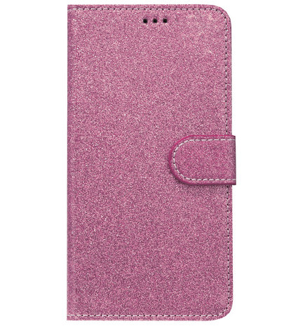 ADEL Kunstleren Book Case Portemonnee Pasjes Hoesje voor Samsung Galaxy A8 (2018) - Bling Bling Glitter Roze