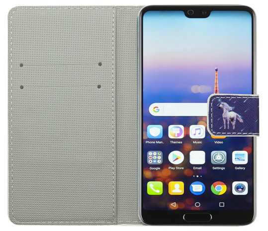 ADEL Kunstleren Book Case Portemonnee Pasjes Hoesje voor Huawei P20 - Paarden Eenhoorn