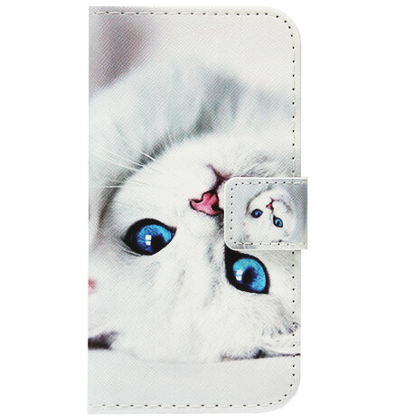 ADEL Kunstleren Book Case Portemonnee Pasjes Hoesje voor Huawei P30 Pro - Katten Wit